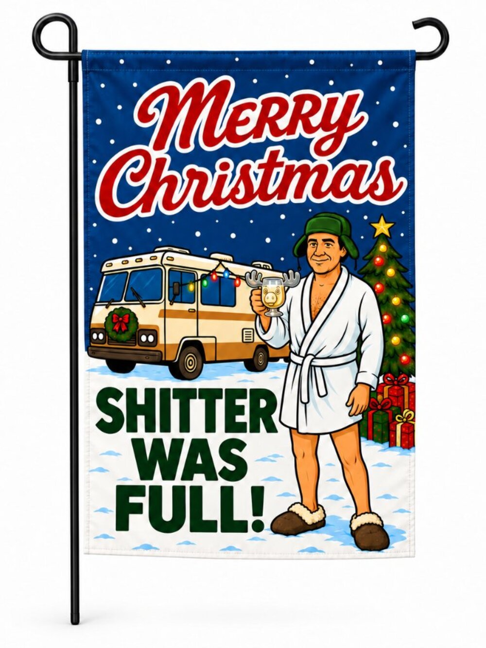 Shitter Full Christmas Garden Flag 12x18 Double Sided Funny RV Holiday Decor